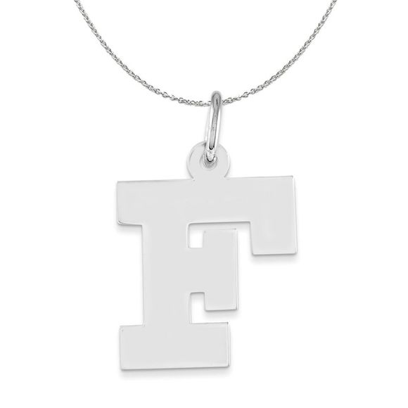 Silver Amanda Collection Medium Block Style Initial F Necklace - 16 In - Picture 1 of 7